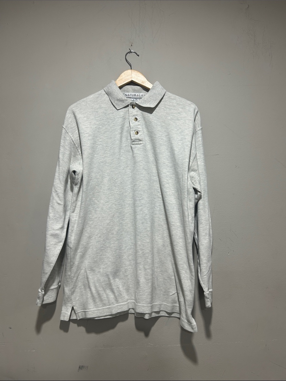 NATURAL LIFE Men's Long Sleeve Polo in Light Gray Heather
